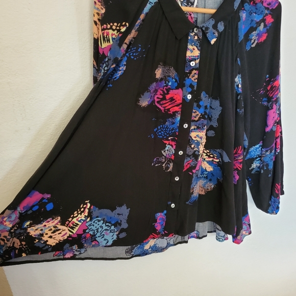 XS Black Floral Free People Oversized Button Blouse Shirt - Picture 5 of 9